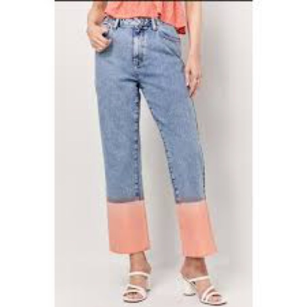 Harper Heritage Ellis Blue Denim Dip Dye Peach Orange Hem Two Tone Jeans Size 27